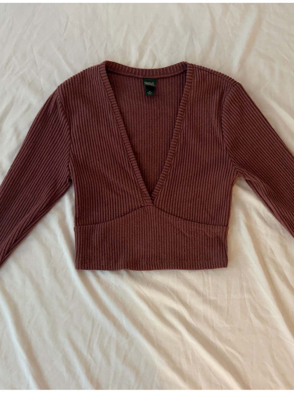 wild fable Ribbed V-Neck Cropped Sweater - pink rose